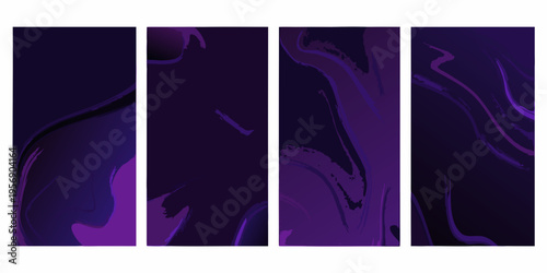 Abstract fluid art panels in shades of purple and deep indigo