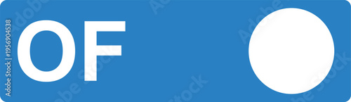 Blue rectangular button with white o f text and circle