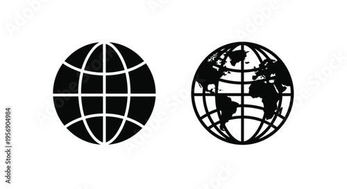 Two globe icons one blank one showing continents and gridlines