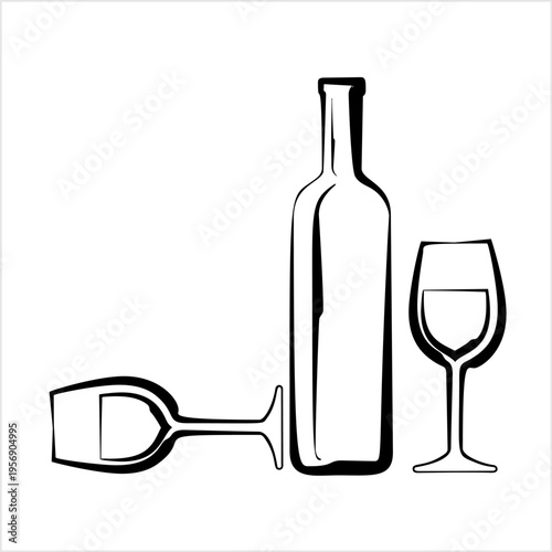 Bottle Of Wine And Glass Design