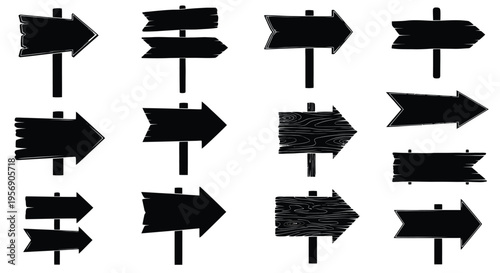 Collection of various black arrow signpost illustrations on a white background