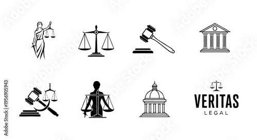 Set of 8 legal icons vector, law symbols