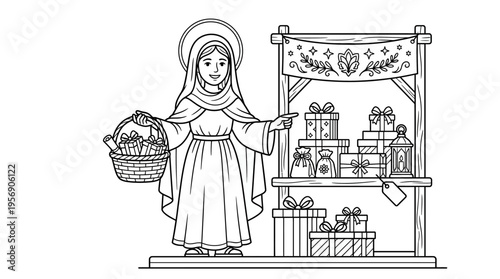 Saint With Gifts and a Market Stall