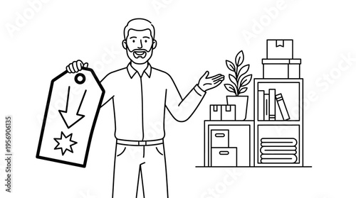 Man Promoting Discount with Moving Boxes