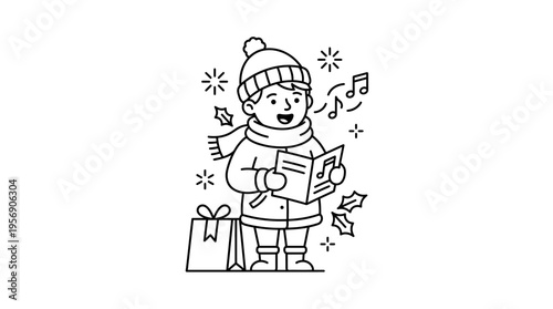 Joyful Child Singing Christmas Carols in Winter Attire