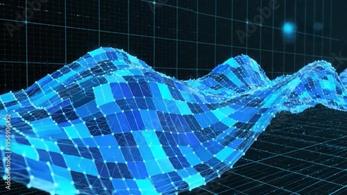 Abstract digital landscape with flowing blue geometric patterns