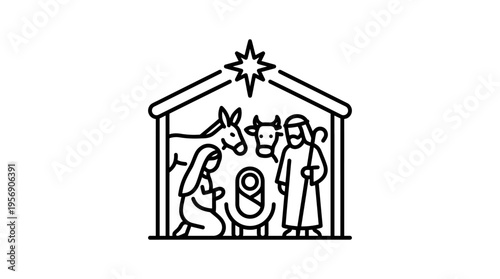 Minimalist Black and White Nativity Scene