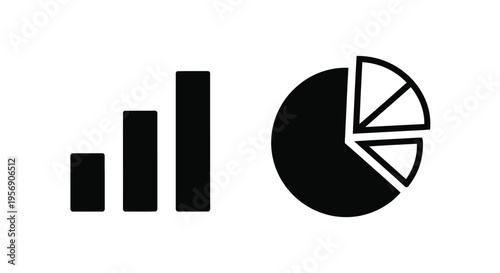 Black infographic elements displaying bar graph and pie chart data visualization