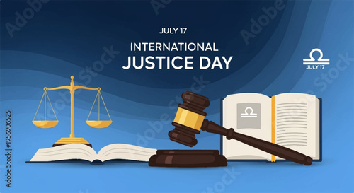 Vector illustration for International Justice Day with law symbols