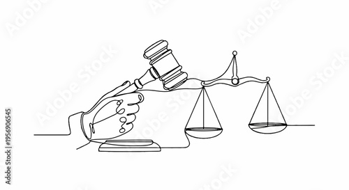 Vector illustration of hand holding gavel and scales of justice
