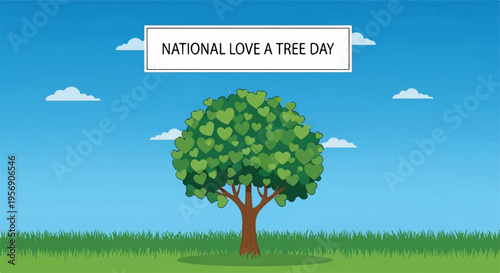 Vector illustration of a tree on a green field for National Love a Tree Day