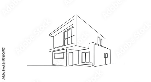 Modern house exterior, one line drawing, architectural design