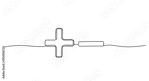 Plus and minus signs, one line drawing, math symbols