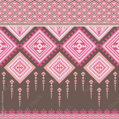 Intricate Geometric Thai/Lao Weaving Pattern in Pinks and Brown
