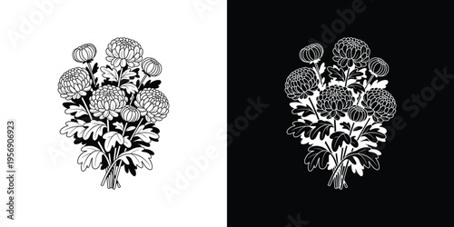 Black and white thistle bouquets on white and black backgrounds