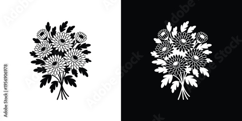 Black and white floral bouquets on contrasting backgrounds