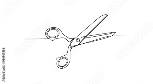 Scissors cutting a line, minimalist single line drawing