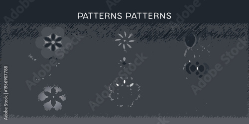 Abstract floral patterns in grayscale with varying shapes and textures