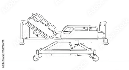 Hospital bed with adjustable sections, single line drawing