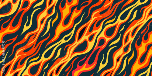 Abstract flame pattern with vibrant orange and yellow hues on black