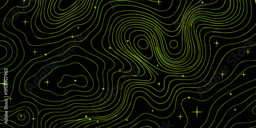 Abstract neon lines and star shapes on a dark black background