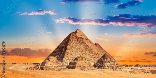 the pyramid of the pyramids of giza at sunset, egypt