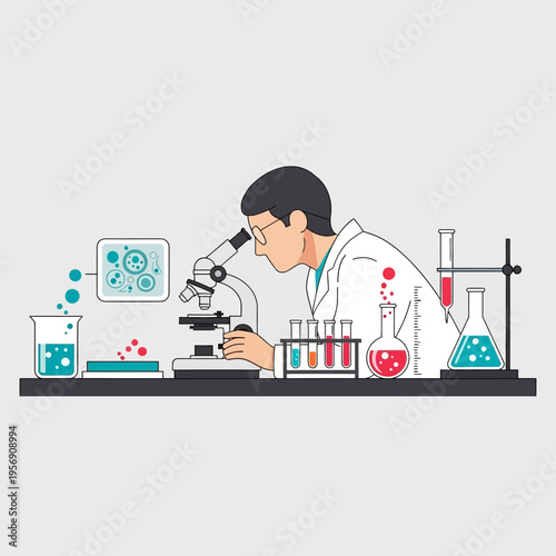 Scientist examining microorganisms under microscope in laboratory, research and discovery