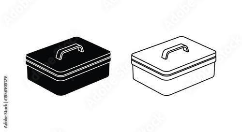 Two lunchboxes one black and one white shown in outline silhouette
