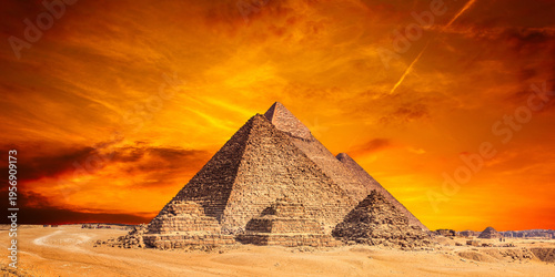 the pyramid of the pyramids of giza at sunset, egypt