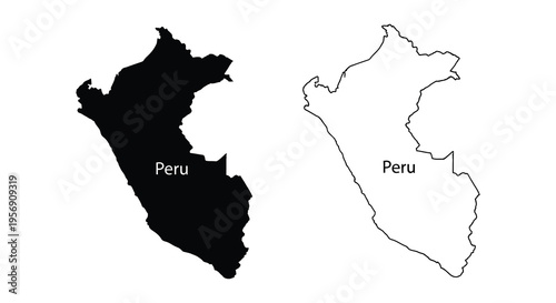 Map of peru shown in both filled and outline silhouette