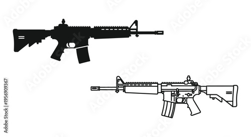 Detailed black silhouette of a M16 Sniper Rifle showcasing its mechanical design silhouette