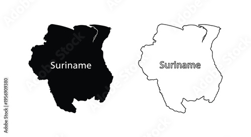 Suriname map shown in black fill and white outline a striking silhouette
