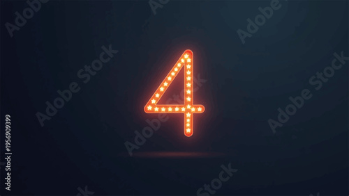 Glowing neon number 4 vector illustration