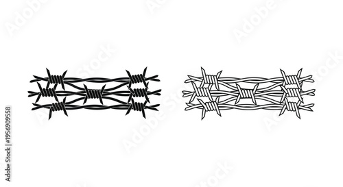 Black and white illustration of barbed wire showing multiple rows silhouette