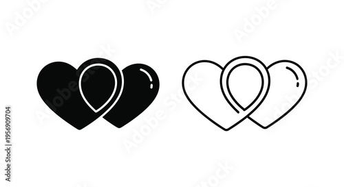 Two heart designs one filled and one outlined a simple graphic silhouette