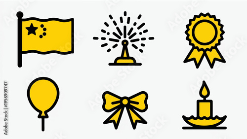Set of 6 yellow celebration icons vector