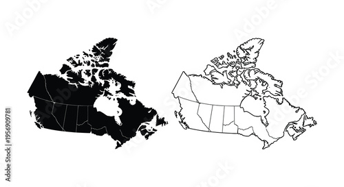 Two depictions of Canada  map in black and white a striking silhouette