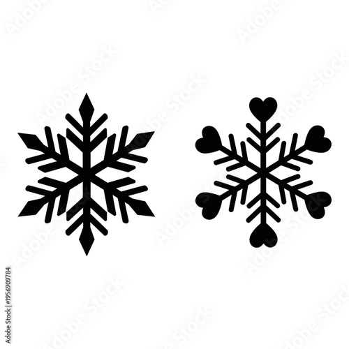 Creative snowflakes designed with heart and acorn shapes integrated into their patterns Vector, illustration