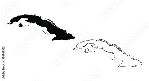 Map of cuba in black and white featuring a striking silhouette