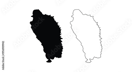 Dominica map comparison featuring a dark silhouette against a white outline