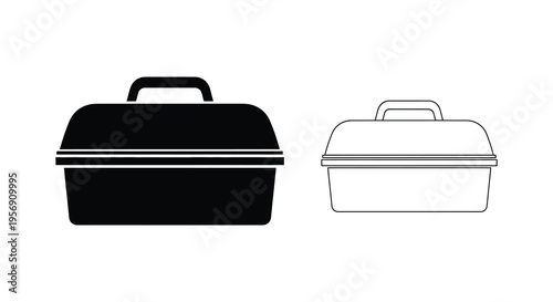 Two lunch boxes one solid black and one outlined displaying a simple silhouette