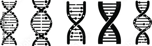 DNA double helix silhouette icon collection representing genetics molecular structure biotechnology research and biological science concepts for medical and education design
