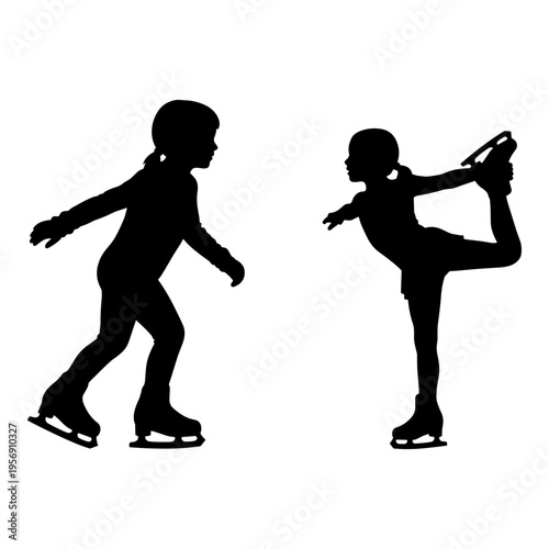 Ice skaters performing different stances on the rink Vector, illustration