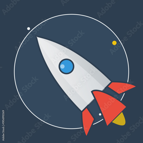 Flat design rocket ship illustration flying in space