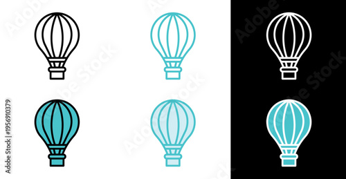 Hot air balloon icon for travel adventure and tourism design in line and fill style