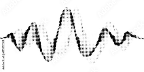 Abstract halftone sound wave visualization isolated on a clean white background.