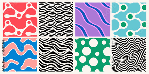 Abstract patterns a colorful grid of wavy and spotted designs