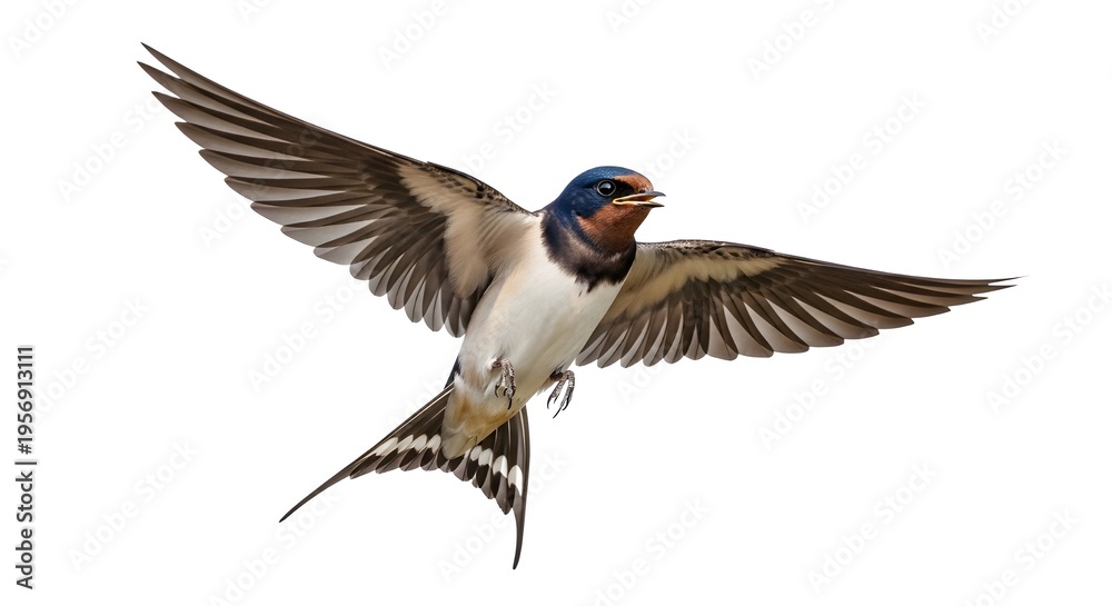 Obraz premium Barn swallow flying with wings spread wide on transparent background