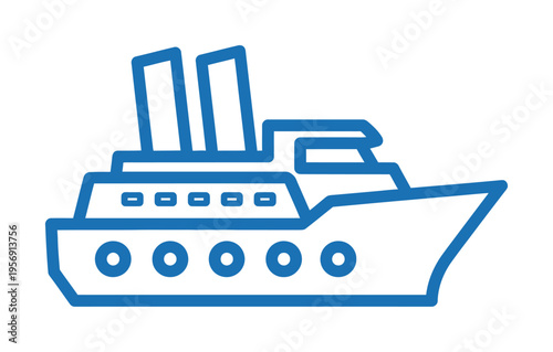 Simplified blue vector of a ship with multiple decks and two smokestacks