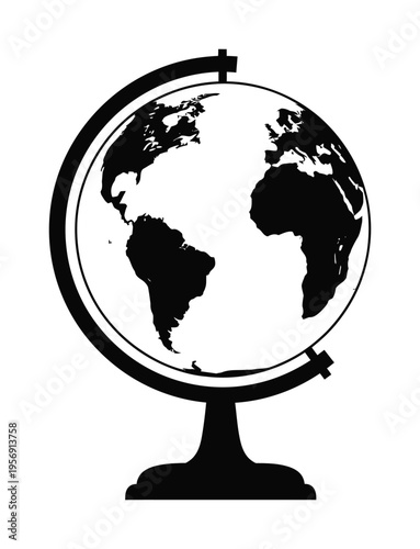 Vector of a globe on a stand depicting continents including africa and the americas